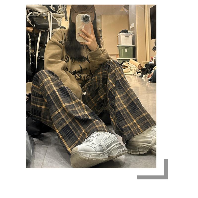 Женские элегантные клетчатые широкие брюки в винтажном стиле с высокой талией, модные классные брюки для улицы