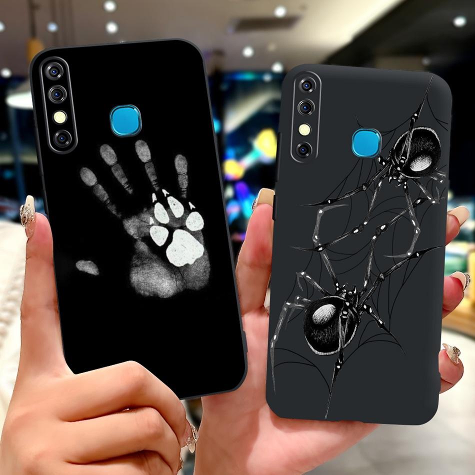 For Infinix Hot 8 Phone Case Hot 8 Lite Hot8 X650 X650C X650B X650D Elegant Floral Cat Pattern Black Silicone Soft TPU Cases