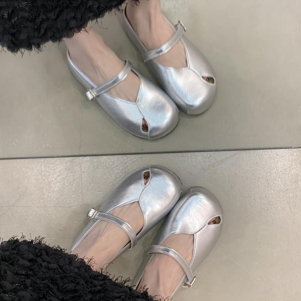 Крутые шлепанцы на толстой подошве с закрытым носком, женская уличная обувь, лето 2025, новинка, под юбку, супер огонь, на одном ремешке, полуботинки, серебристые, одинарные туфли