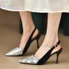 Fashion High Heels Mules Sandals Women Fashion Snake Pattern Thin Heeled Shoes Woman Back Strap Pointed Toe Sandalias Pumps Women Shoes