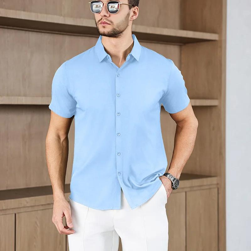 Мужская рубашка с коротким рукавом, однотонная, в стиле business casual, для летней моды, не требует глажки, удобный и универсальный топ