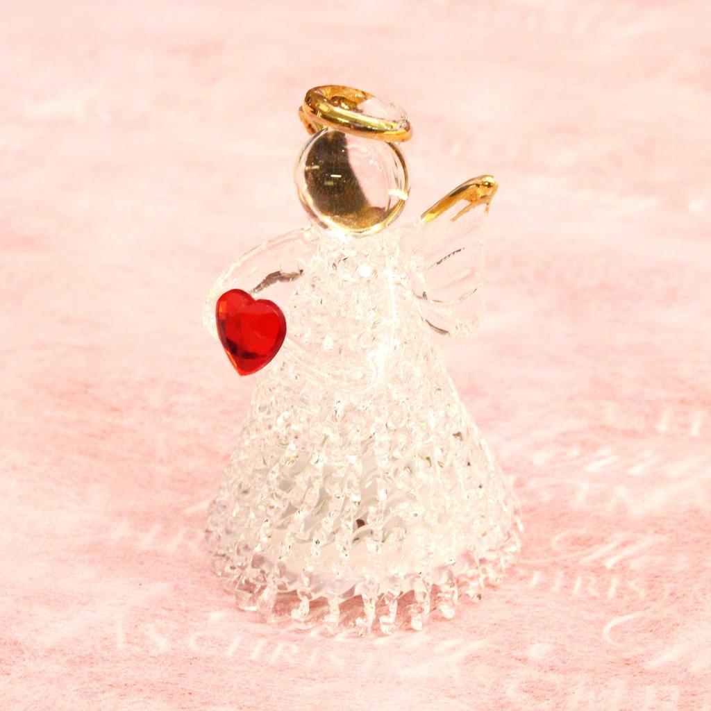 Fourcart Handmade Glass Crafts, LED Light-Up Heart Angels, Set of 6