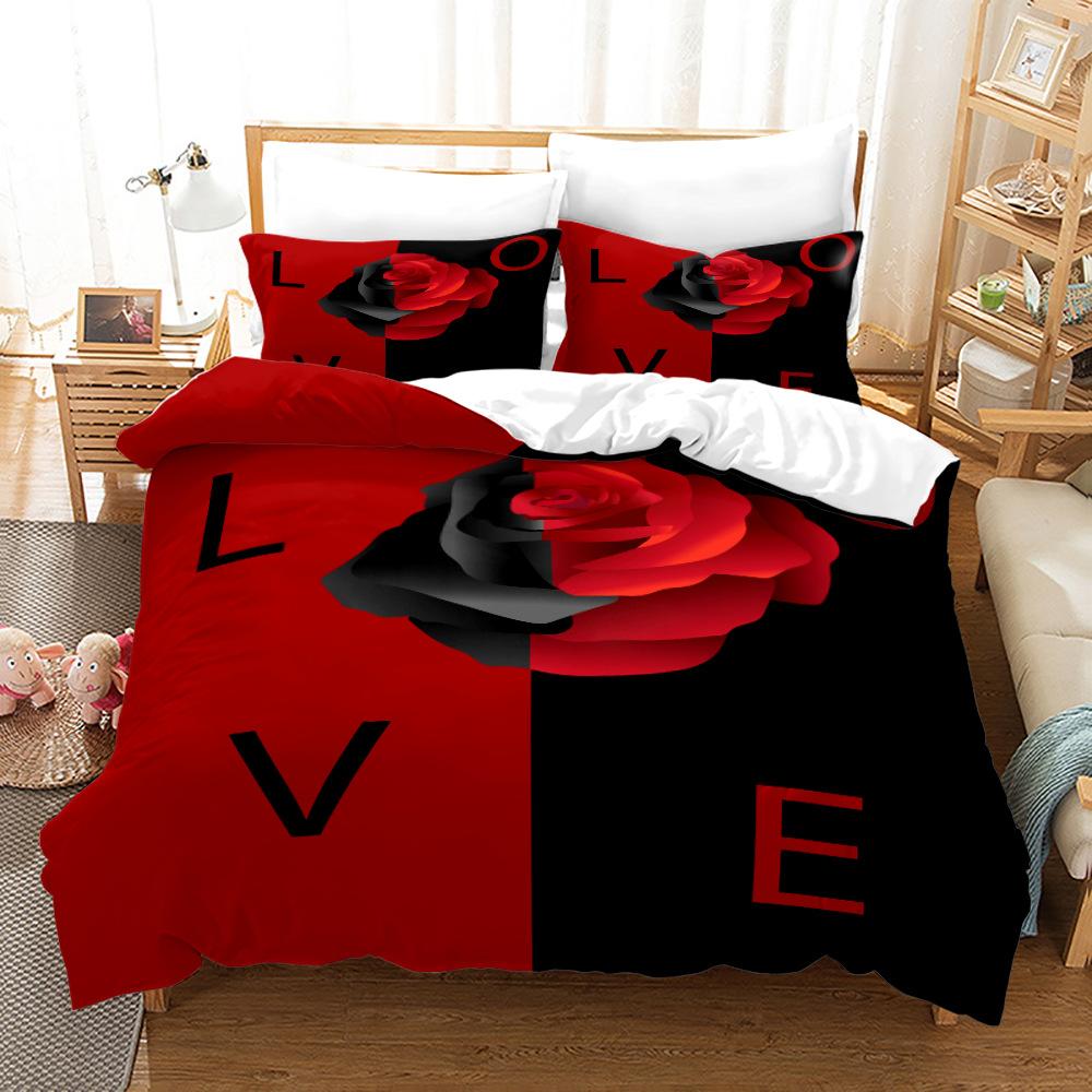 3D King and Queen Bedding Set Couple Room Duvet Cover 2/3pcs Holiday Gift AU210 * 240 Full Size Romantic Love Quick Drying Soft Home Textile