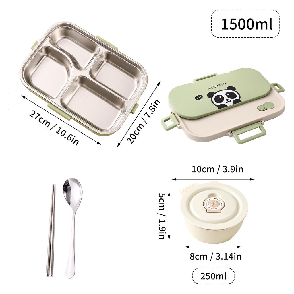 4 Grids Bento Lunch Box With Bowl&Cutlery Microwave 304 Stainless Steel Leak-proof Food Container For Student Adult