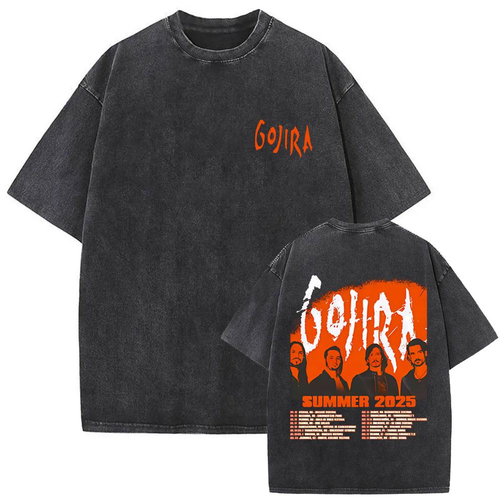 Стирка Винтажная Металлическая Группа Gojira Графическая Футболка Fortitude Мужская Мода Ретро Рок Футболки Мужская Хлопковая Оверсайз Футболка