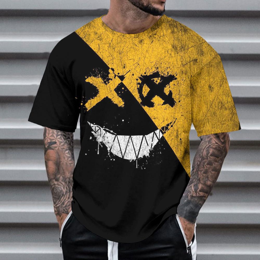 Летняя футболка с круглым вырезом, 3D неоновым графическим принтом граффити черепа, модная повседневная мужская футболка с коротким рукавом