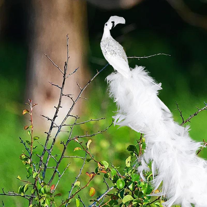 1/2 шт. Подвесной кулон Сверкающий белый павлин Дерево Декор с длинным хвостом 40 см Рождественское украшение Верхушки для рождественской елки На клипсах