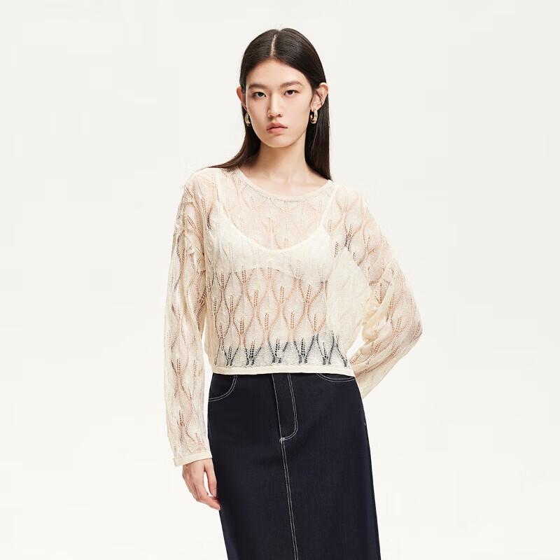 VEROMODA Women's Crochet Floral Hollow-out H-line Knit Sweater