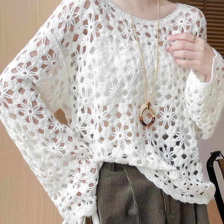Весна Осень Женский Свитер С Вырезом Кружева Вязаный Трикотаж Пуловер Вязаный Топ Ажурный Вязаный Свитер