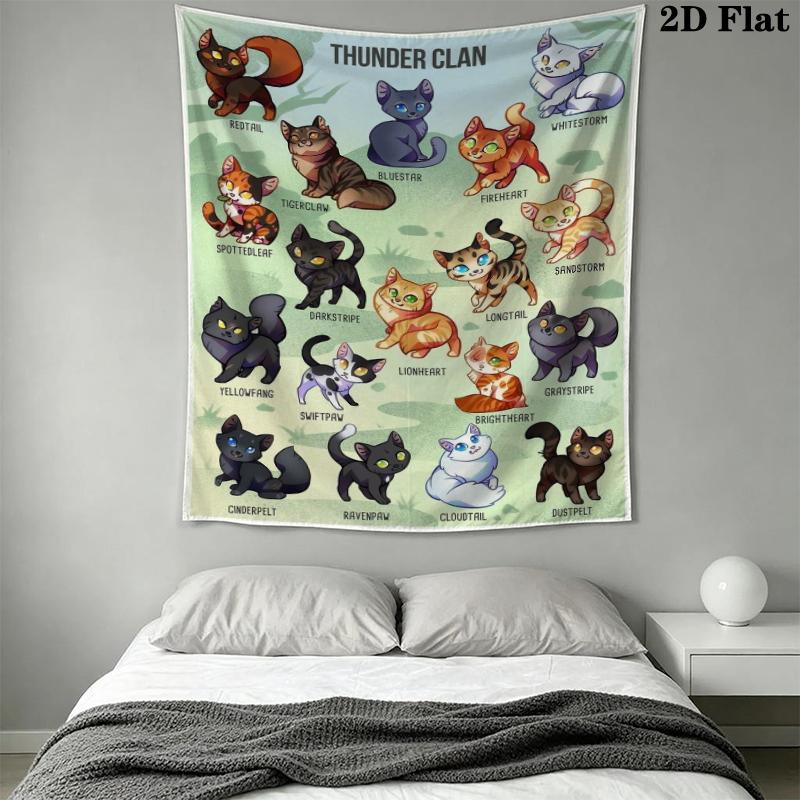 Cat Warrior Wall Tapestry Aesthetic Wall Hanging Printed Fabric Blanket Decorative Tapestries for Bedroom Living Room Home Decor