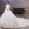 Off Shoulder Court Style Wedding Dress – Elegant French Light Luxury Bridal Gown with Long Train