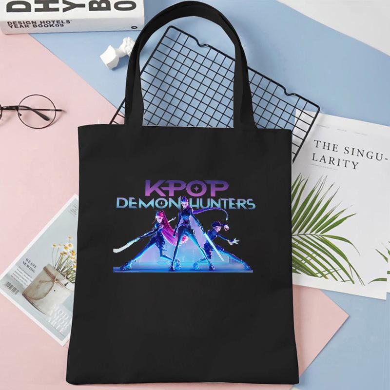KPOP Охотники на демонов Девичья группа Принт Студенческая книга Наплечная холщовая сумка Сумка для покупок