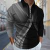 Polo Shirts Men Long Sleeve Twisted Lines Print New Men's Polo Shirt Long Sleeve Zipper T-shirt Top