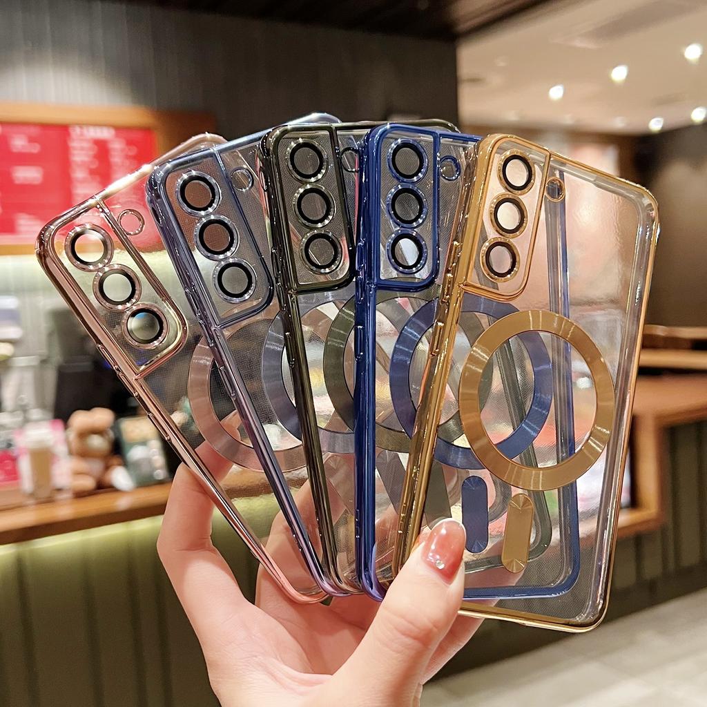 Luxury Plating Clear Magnetic For Magsafe Wireless Charge Case For Samsung Galaxy S20 S21 S22 S23 S24 Ultra Plus Silicone Cover