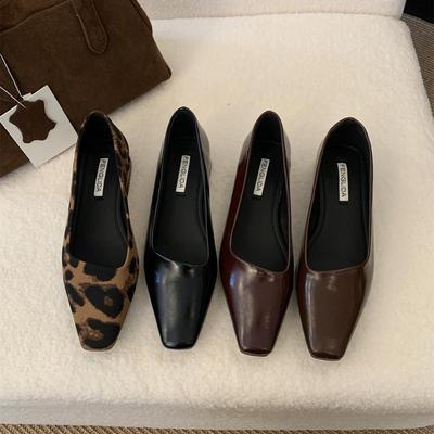 Коричневые туфли-лодочки с открытым мыском, женские, весна-осень, новые, французский ретро, мягкая кожа, туфли бабушкины, для работы, толстый каблук, вечерние, маленькие кожаные туфли