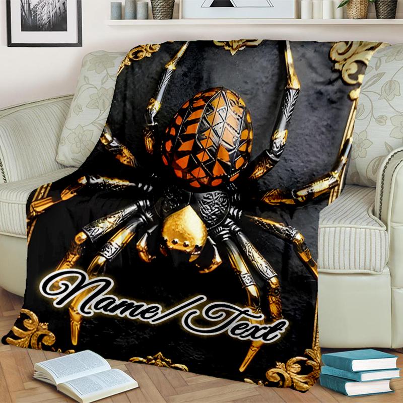 1PC Custom Name Golden Spider Emblem outdooor Flannel blankets Throw Blanket All-Season Throw Gift Bedspread for Couch, Bed, Camping Holiday Birthday