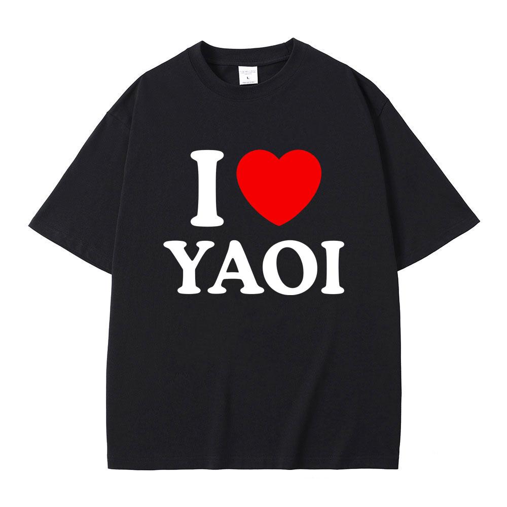 Смешная футболка с мемом I Love Yaoi для мужчин и женщин, модная, винтажная, с круглым вырезом, мужская, повседневная, хлопковая, большого размера, с коротким рукавом