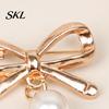 Strong Buckle Brooch Pin, Bow Shape Alloy Lapel Pin with Imitation Pearl, Non-fading Electroplating Anti-Oxidation Badge for Coats Shirts Bags