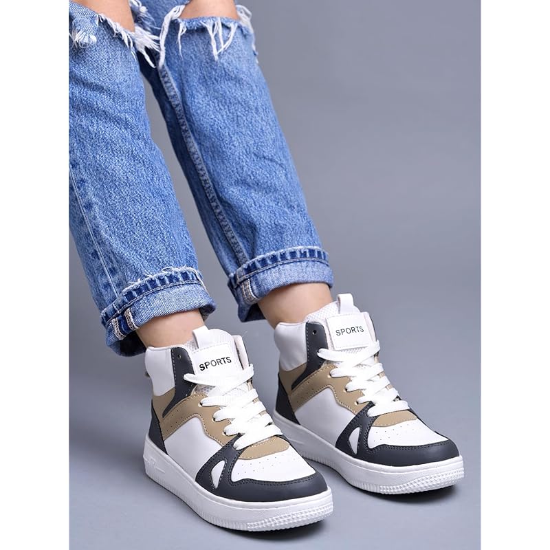 Shoetopia Smart High Top Casual Lace-Up White. Sneakers For Women & Girls /Eu41