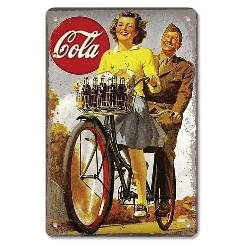 Жестяные знаки Винтажный постер с безалкогольными напитками Cola Металлические девушки пьют бутылки Cola Металлическая пластина Настенная декорация для бара, паба, клуба, ресторана
