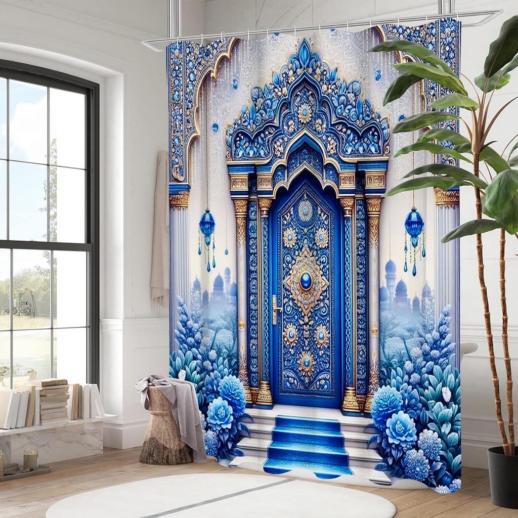 Diamond Door shower curtain, bathroom shower waterproof curtain with 12 hooks, fish shaped home decoration, free delivery