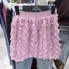 Женская европейская и американская A-силуэтная юбка с 3D-розами: Элегантная короткая юбка для похудения