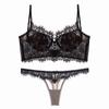 European & American Sexy Eyelash Lace Bra Set - French Cotton, U-Shaped for Beautiful Back & Small Chest Enhancement