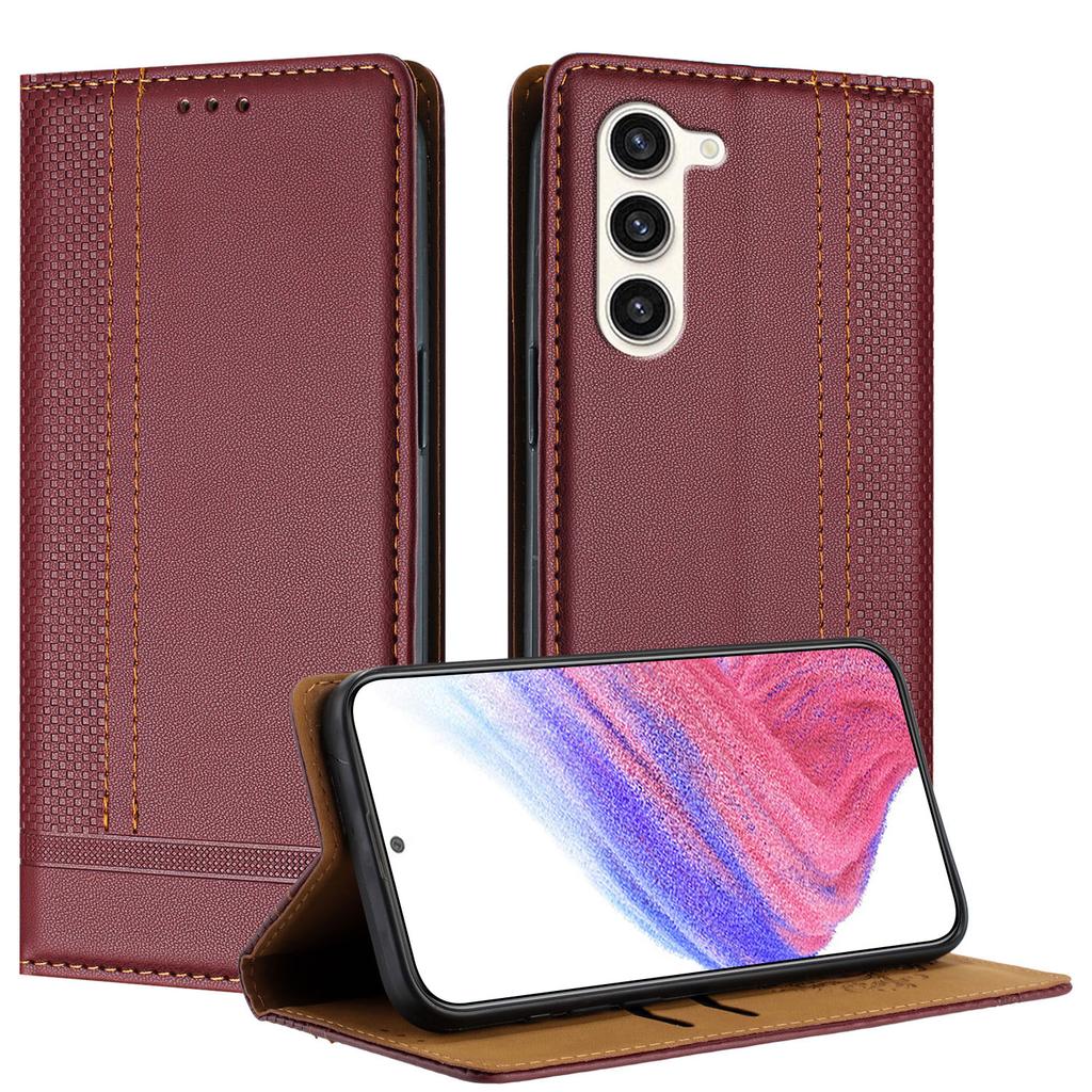 For Samsung Galaxy S23 Case L-Shaped Grid Pattern Leather Stand Phone Cover with Card Slots