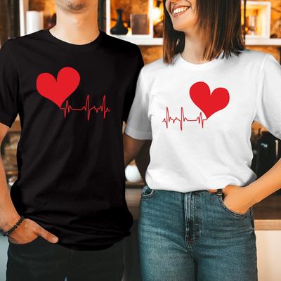 Heartbeat Lifeline Cute Red Heart EKG Valentines Matching Romantic TShirt T-1526