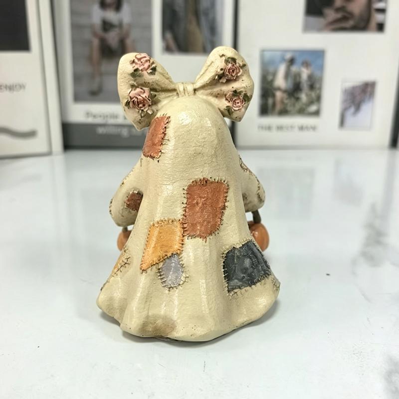 Винтажная фигурка призрака в стиле пэчворк со светодиодной подсветкой, декор на Хэллоуин, статуэтка призрака из смолы, держащая ведро с тыквой, милое украшение, декор для вечеринки
