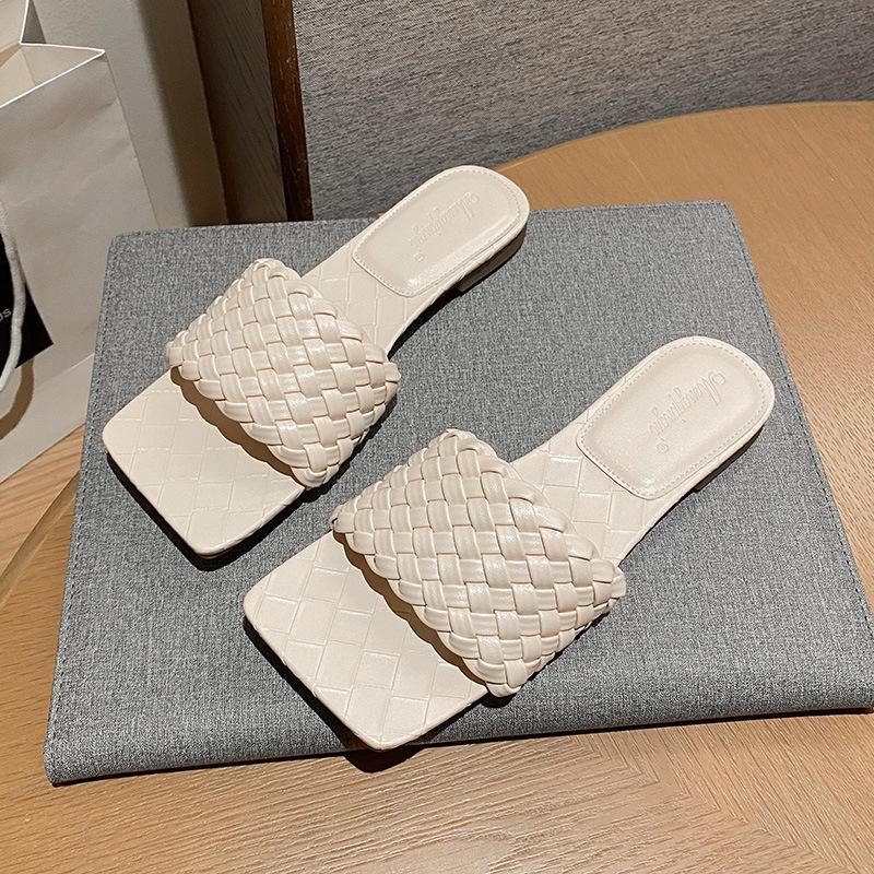 Мода 2025 Роскошные вязаные кожаные туфли Femme Летние тапочки Плетеные плоские сандалии Mujer С открытым носком Шлепанцы Сабо Женские шлепанцы