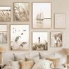 Lake Beach Landscape Canvas Painting Wall Art Bohemia Beige Grass Flower Reed Poster and Print Picture Home Living Room Decor
