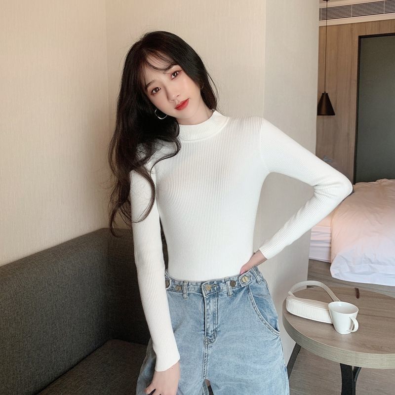 Новая весенняя базовая рубашка с высоким воротником для женщин и пуловер, свитер для похудения, блузка с длинными рукавами