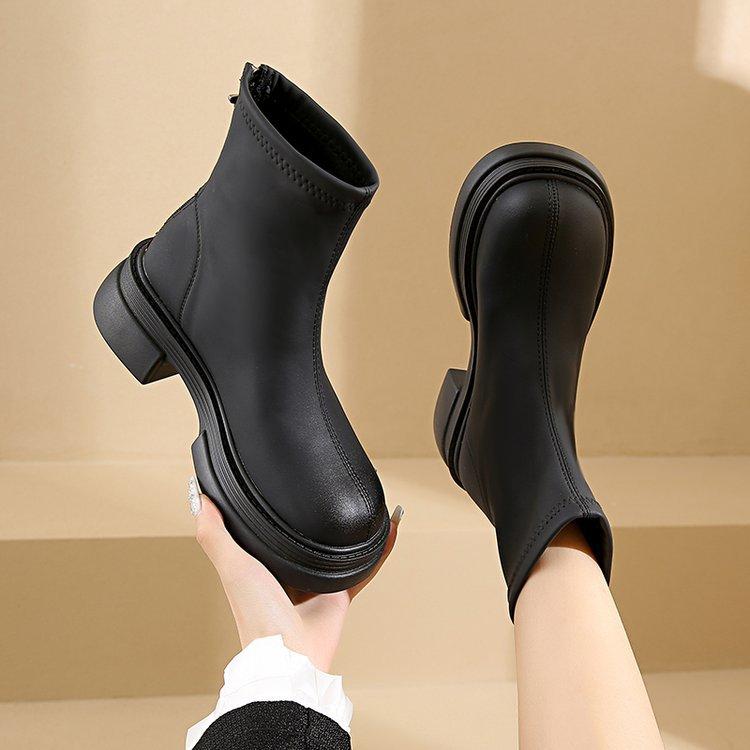 Прочные и качественные модные ботинки из искусственной кожи с короткой молнией сзади, модные и удобные