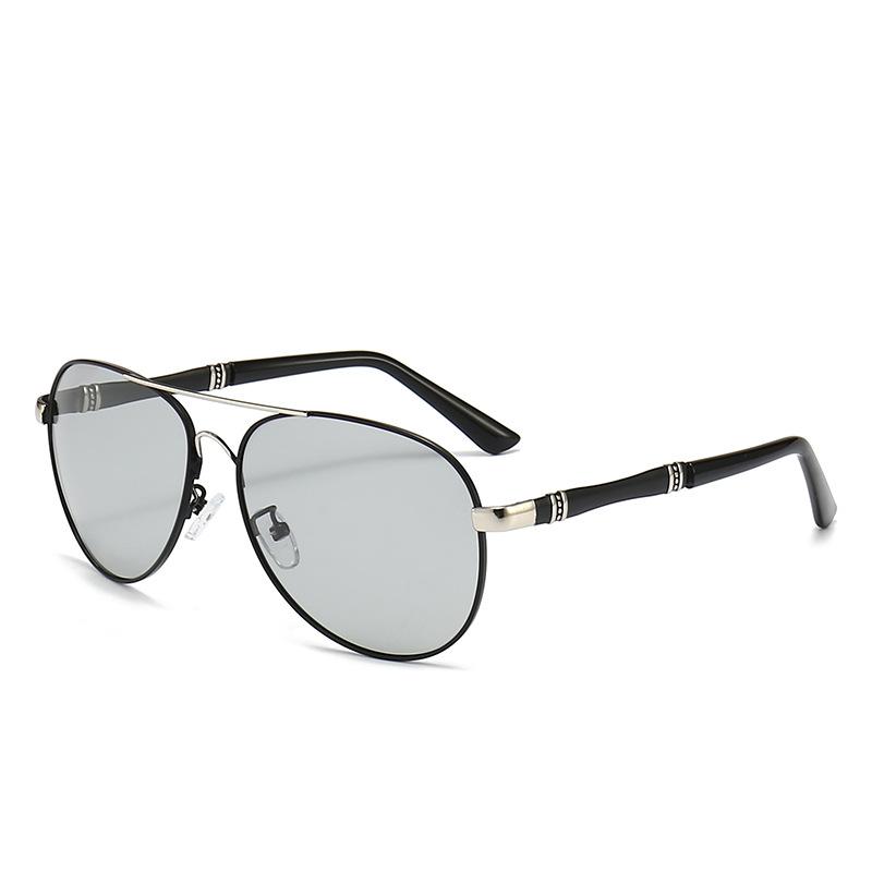 Photosensitive Color-Changing Sunglasses Day And Night Men'S Metal Polarized Sunglasses Black Summer Sunshade Glasses
