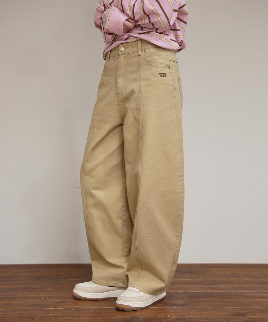 WAIKEI Curved Cut Cotton Pants Beige