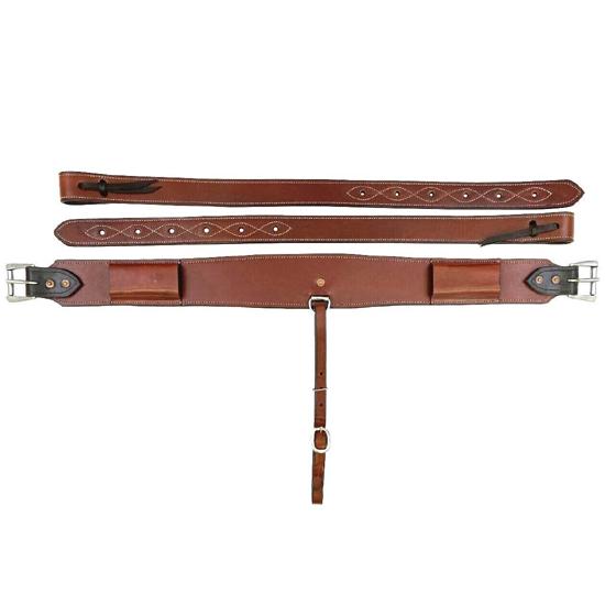 Horse Western Leather Complete Flank Cinch Set Rear Flank Back Cinch Girth Saddle Billets TACK Horse Cinches (Leather)