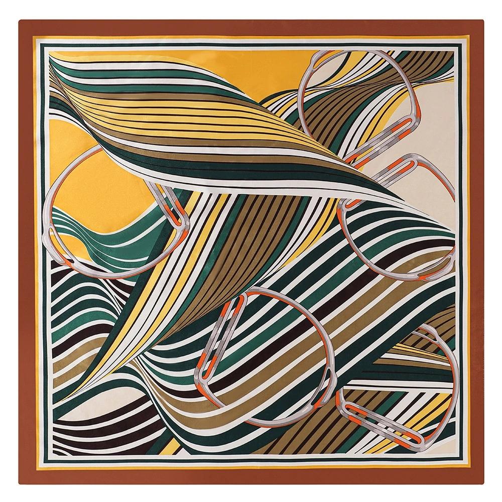 90*90cm Women Geometric Stripes Printed Small Square Scarf Foulard Hijabs For Tourist