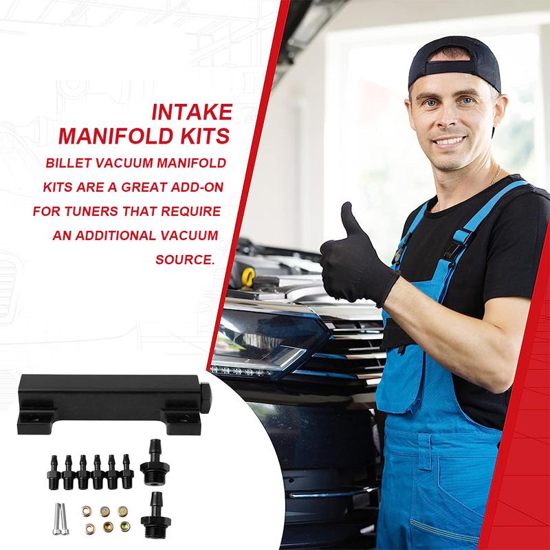 6 Port Vacuum Block Intake Manifold Kit Aluminum Alloy Boost Manifold Universal Vacuum Block 1/8NPT for Car Truck Turbo