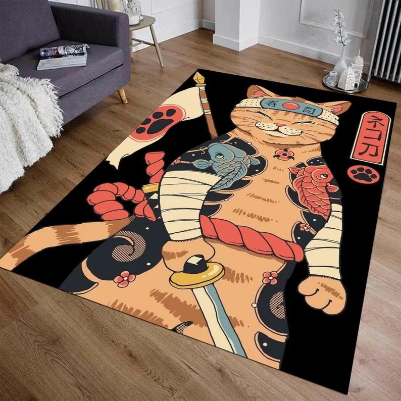 Японский ковер с котом Аниме ковры Фантастические ковры Японский ковер Красочный ковер Кухонный ковер Современный ковер Ковры для спальни Ковер для гостиной Ковер с котом в стиле аниме