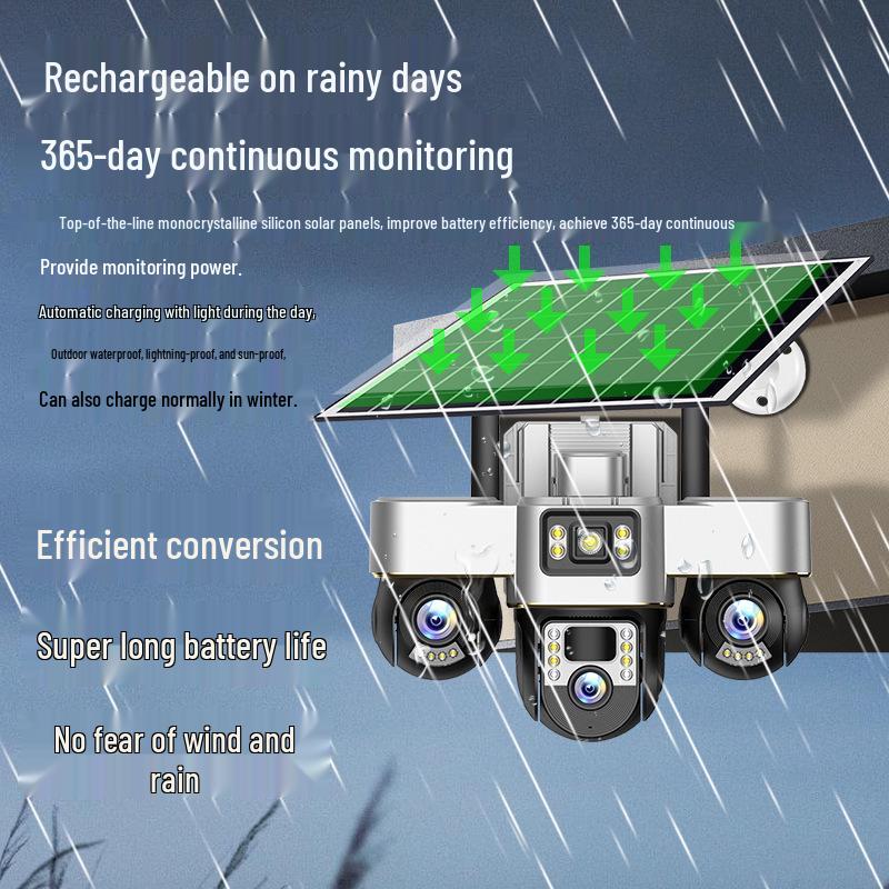 360° Cross-Border Solar-Powered PTZ Camera with Triple Ball & Screen Monitoring