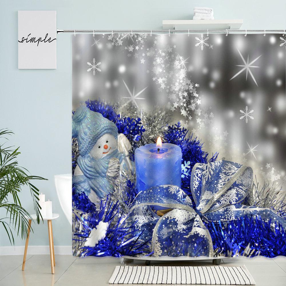 С Рождеством занавеска для душа Новогодний праздник Декор для ванной комнаты Рождественский шар Рождественская елка Зимний снег Пейзаж Водонепроницаемый экран