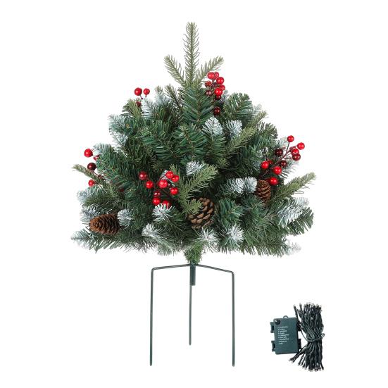 Искусственный Рождественский Наполнитель для Урны с Подсветкой на Батарейках Предварительно Подсвеченная Рождественская Сосна с Треногой-Колышком и 50 Светодиодными Лампочками Наполнитель для Уличного Кашпо