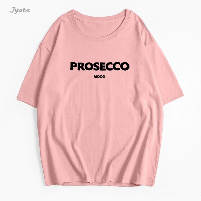 Prosecco Letter Print Модные летние футболки из хлопка, американская уличная одежда, женские топы 2024 года, новые свободные футболки с коротким рукавом и круглым вырезом Y2K