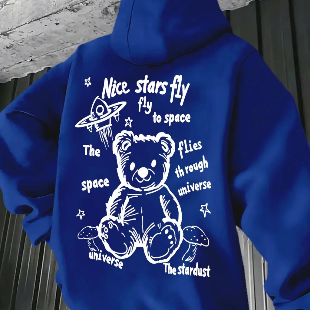 Autumn and winter new men's and women's hooded sweatshirt, with a versatile and casual bear star space pattern print