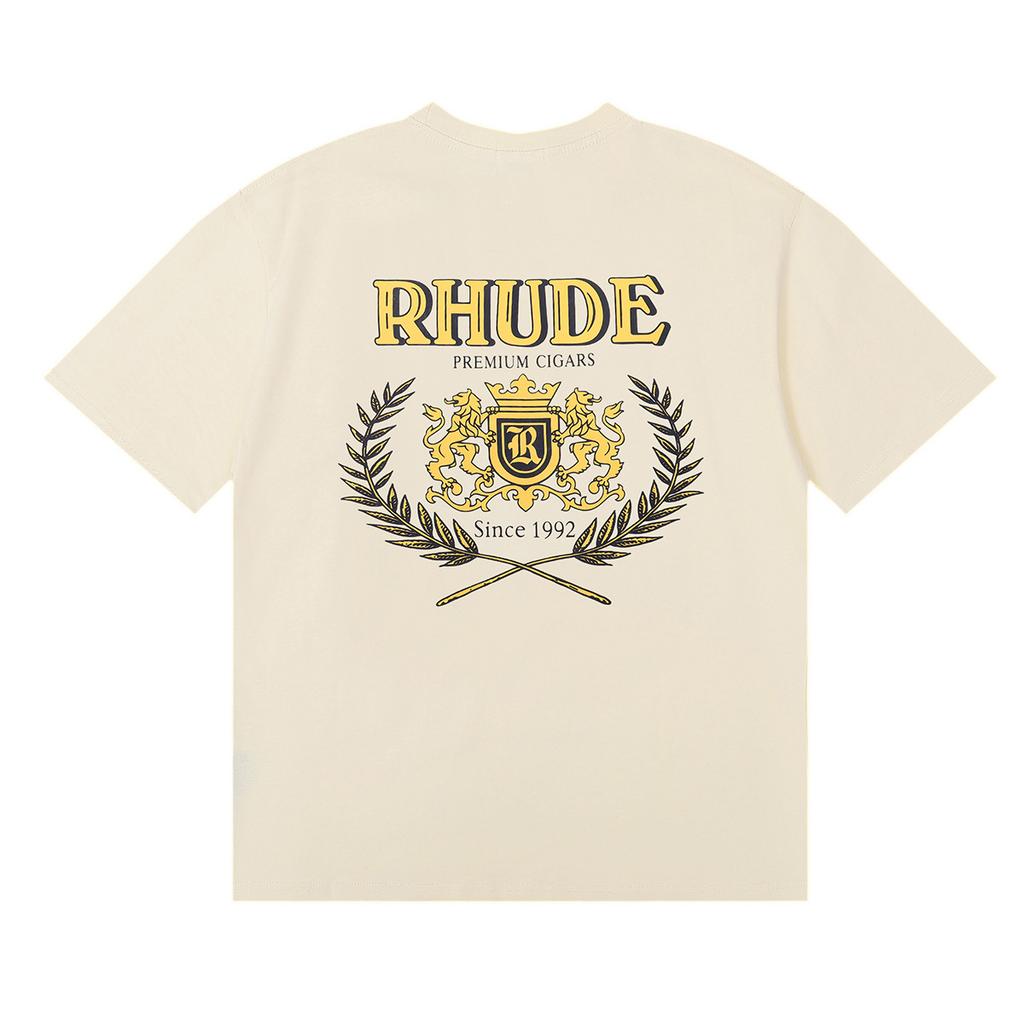 24SS cross-border European and American tide brand RHUDE micro-label letter wheat ear badge short-sleeved t-shirt men's and women's American high