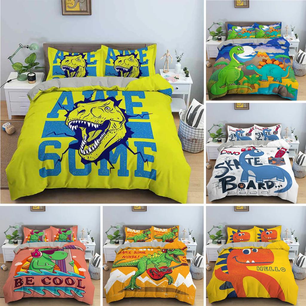 Cartoon Dinosaur Duvet Cover King Queen Size Jurassic World Theme Bedding Set Kids Ancient Animals 2/3pcs Polyester Quilt Cover
