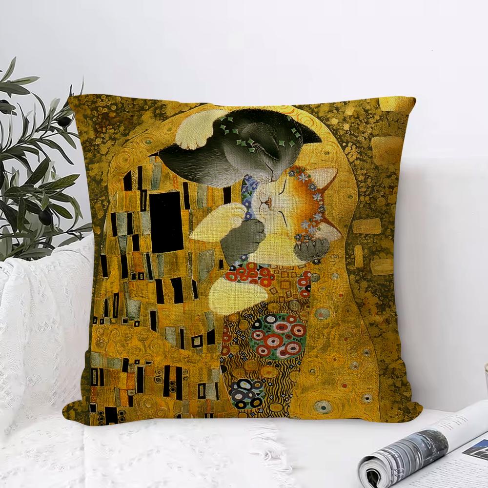 Gustav Klimt Oil Painting Cushion Cover Breathable Linen Pillow Cover SkinFriendly Home Decor Pillowcase with Hidden Zipper