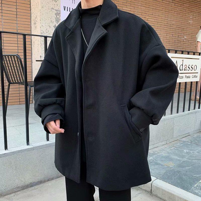 Пальто мужское осенне-зимнее новое трендовое свободное однотонное повседневное пальто простое и универсальное