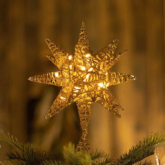 Christmas Tree Topper Star Warm White Holiday Light LED Lighted Star Topper Easy Installation Xmas Decoration for Indoor Trees